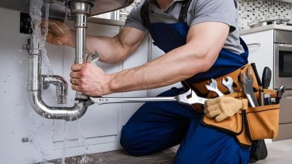 Technician using electronic equipment to detect a plumbing leak in Atlanta